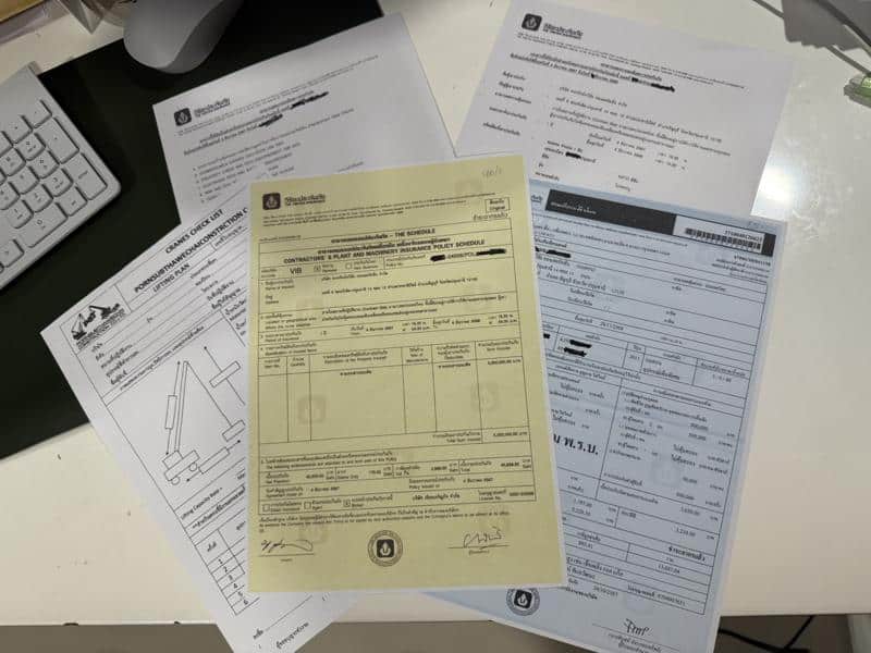 ประกันเช่ารถเครน และเอกสารความปลอดภัยที่ต้องมี เช่น กรมธรรม์ Lifting Plan และ JSA